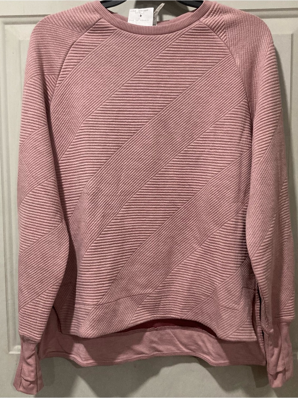 Pink Ribbed Diagonal Knit Women's Sweater